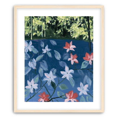 Coral flowers on dark water