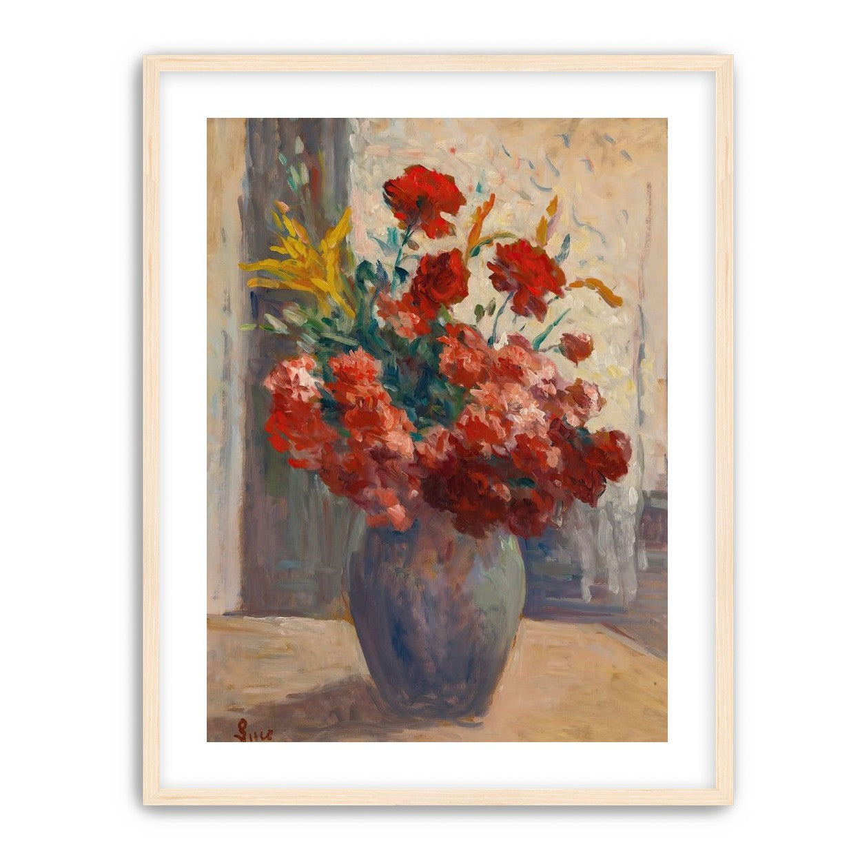 Flowers within a tall vase