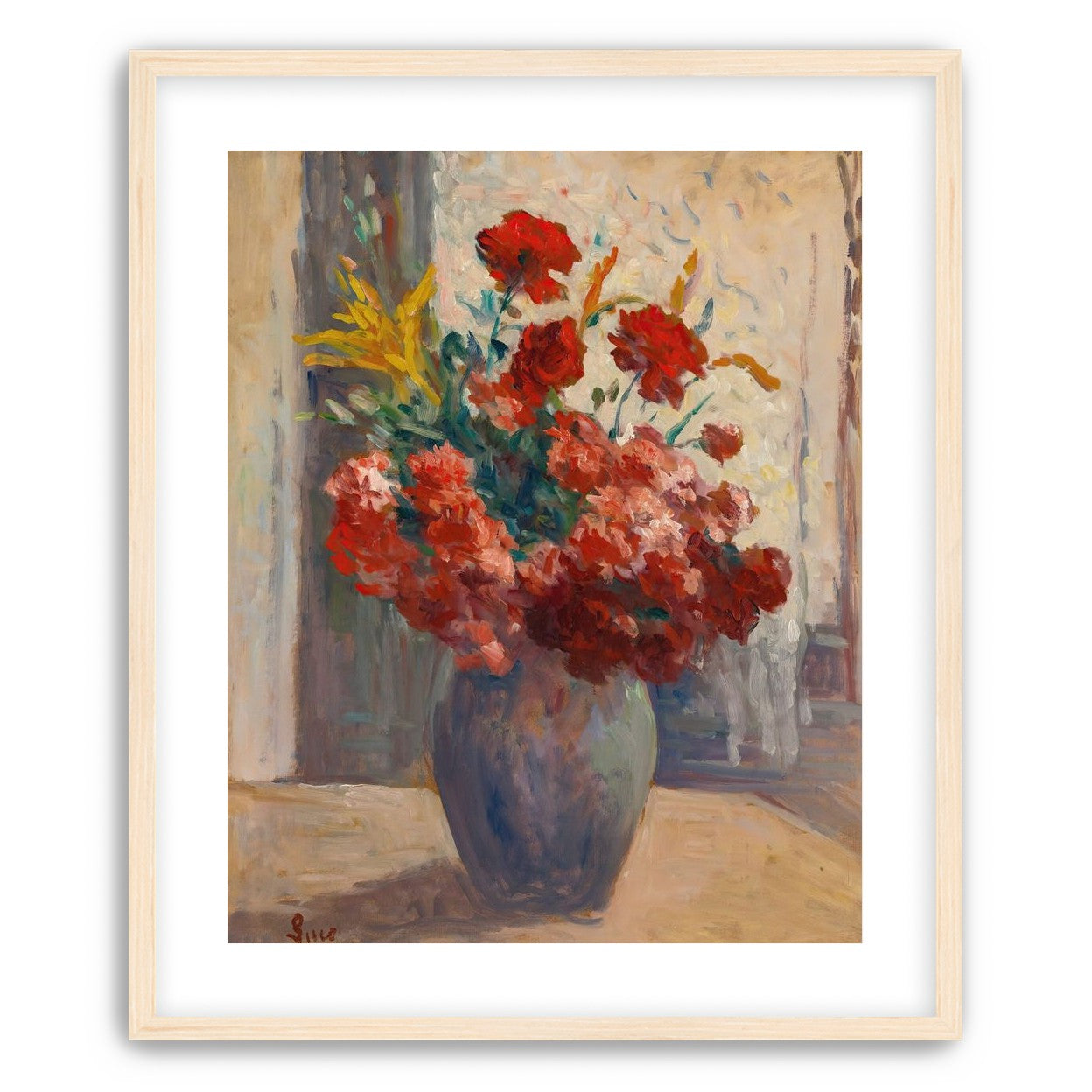 Flowers within a tall vase