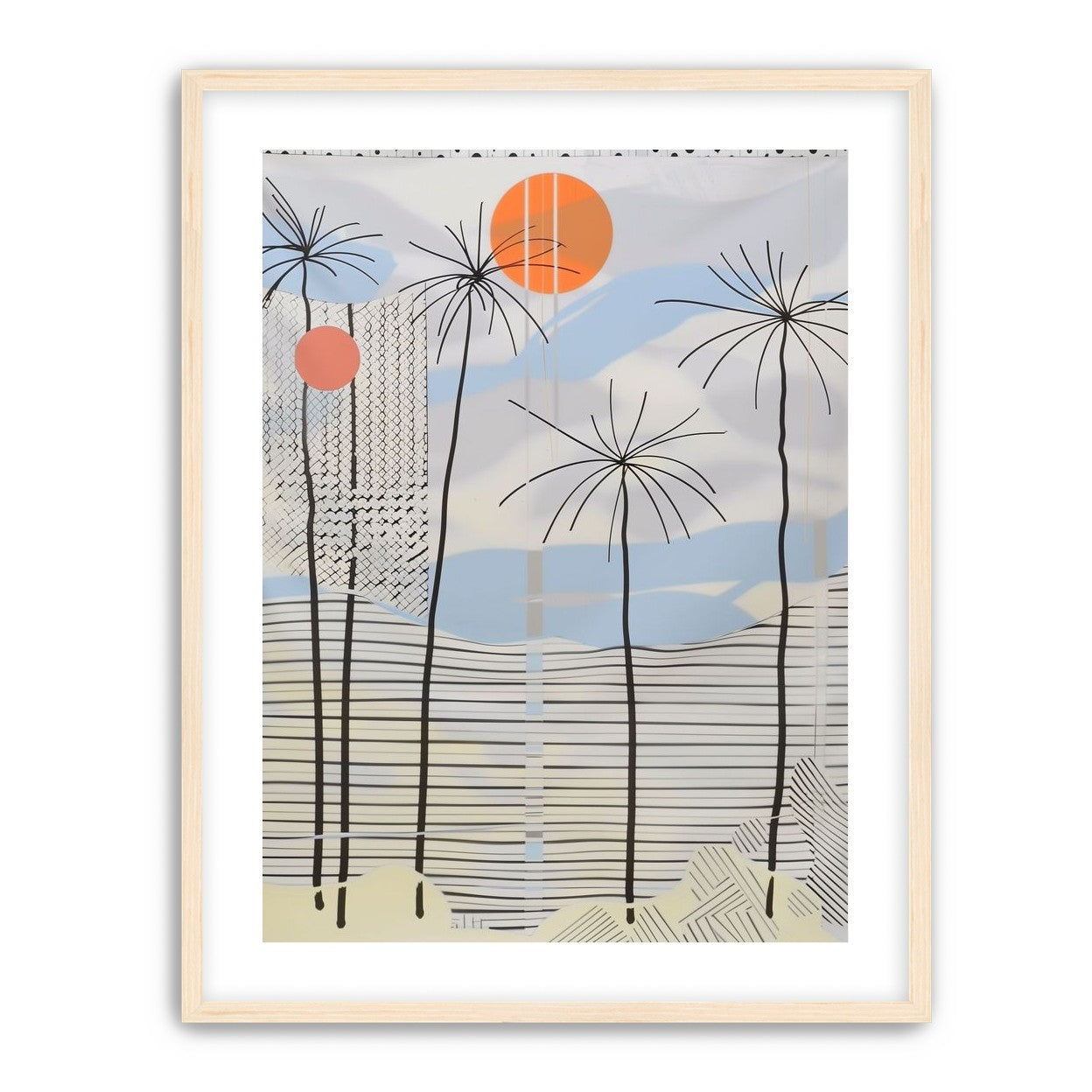 Two suns over striped hills