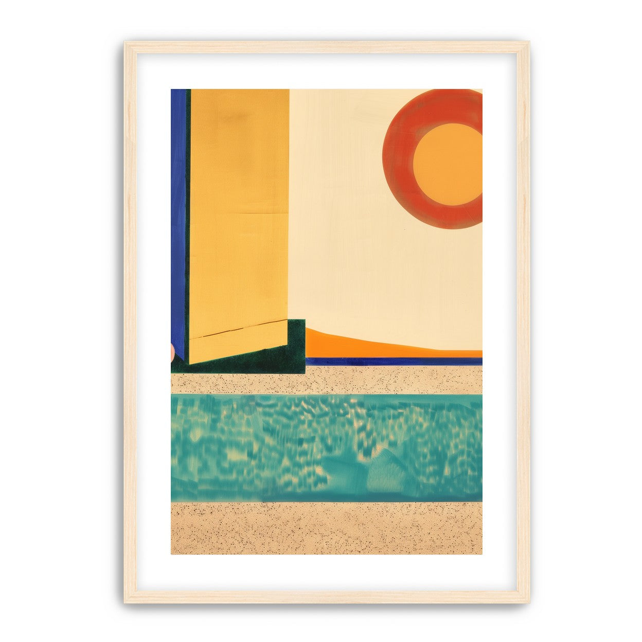 Red sun over turquoise water