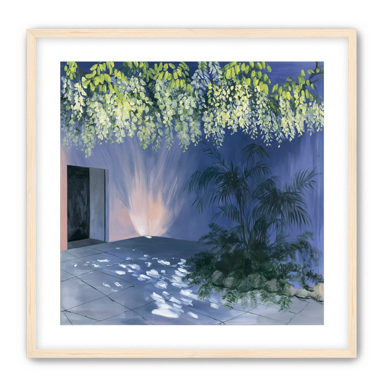 Light beneath hanging blossoms