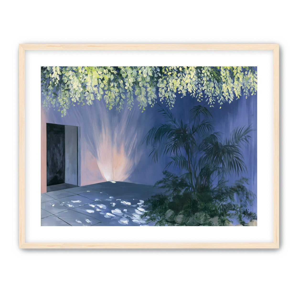 Light beneath hanging blossoms