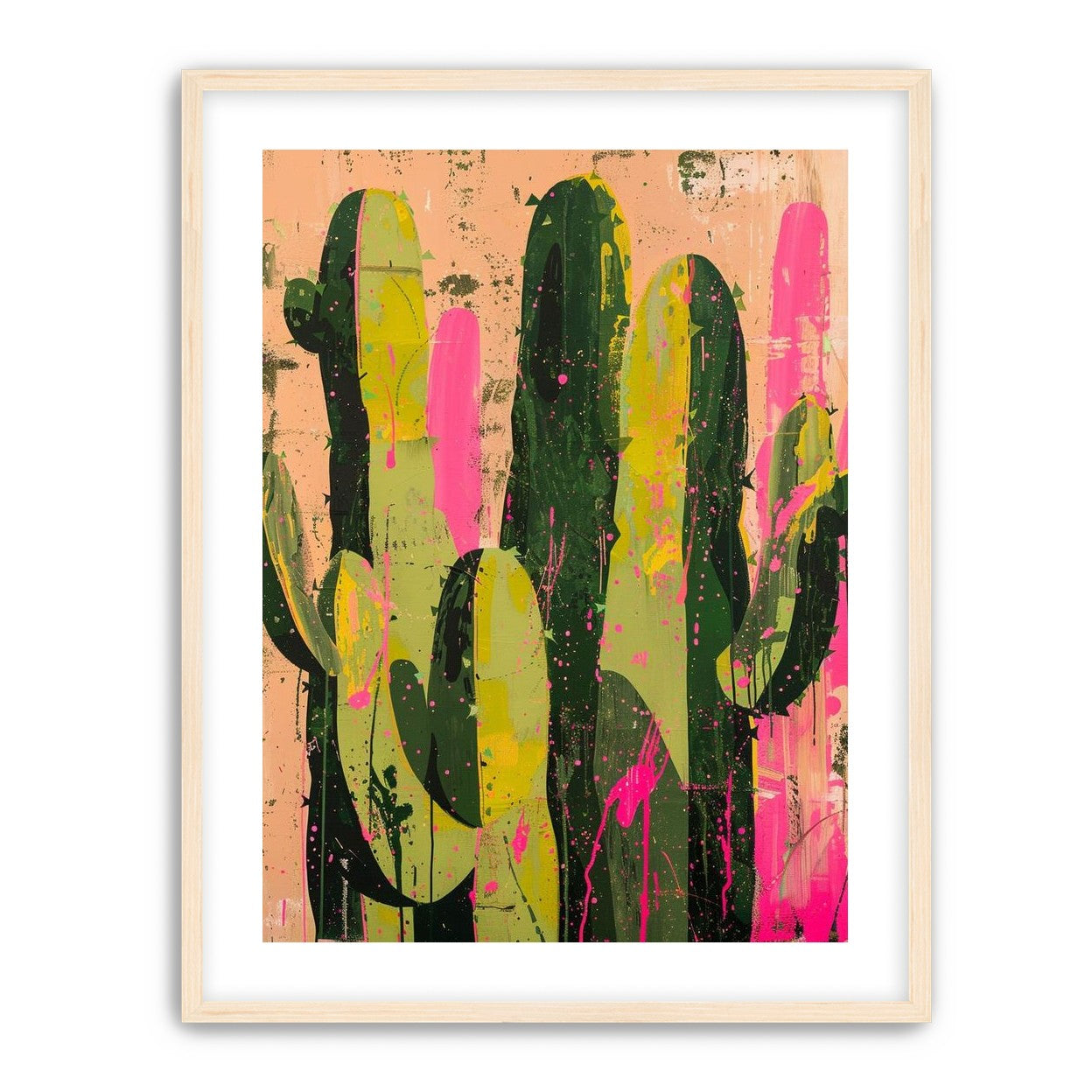 Cacti among pink splatters
