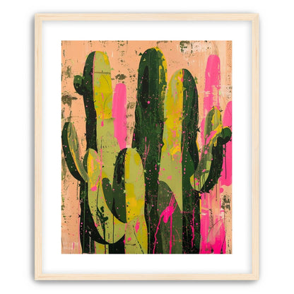 Cacti among pink splatters