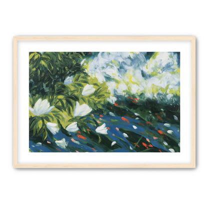White petals on blue water