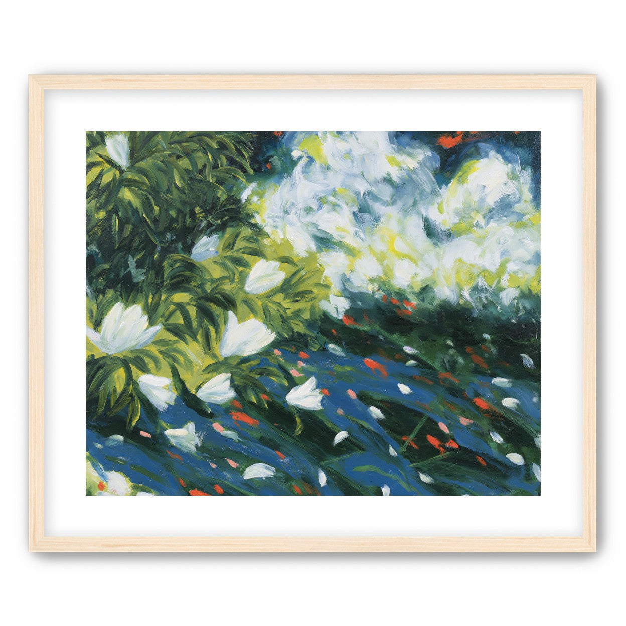 White petals on blue water