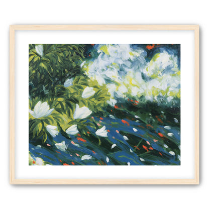 White petals on blue water