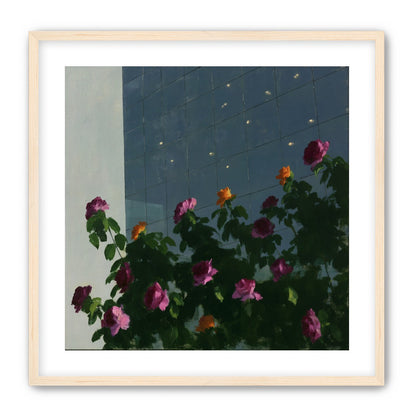 Flowers against the glass tower