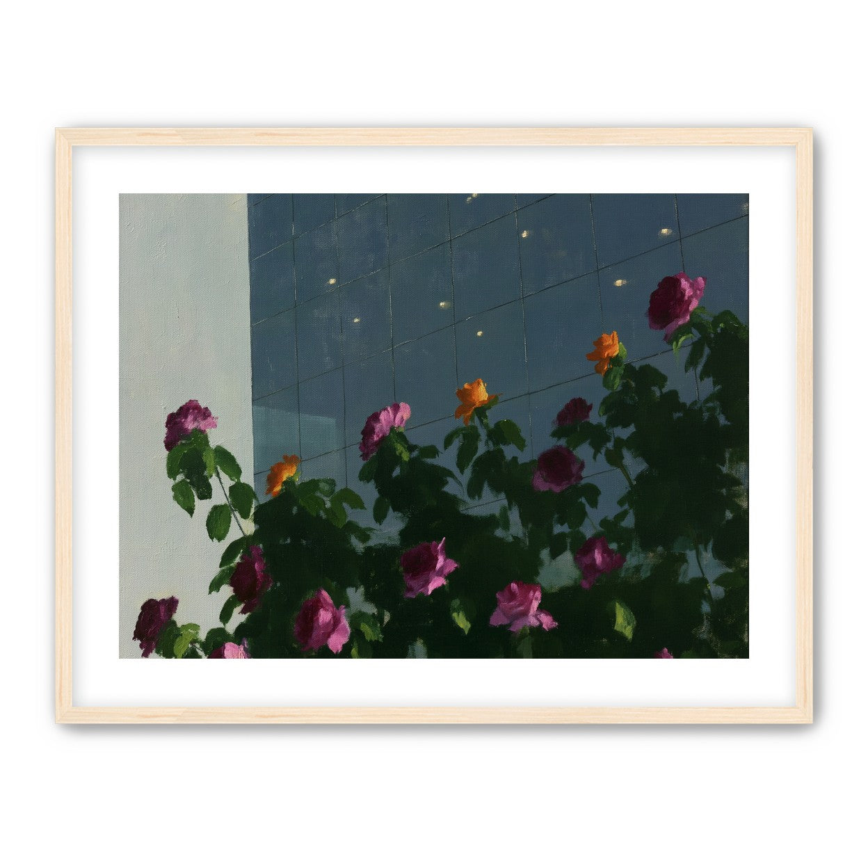 Flowers against the glass tower