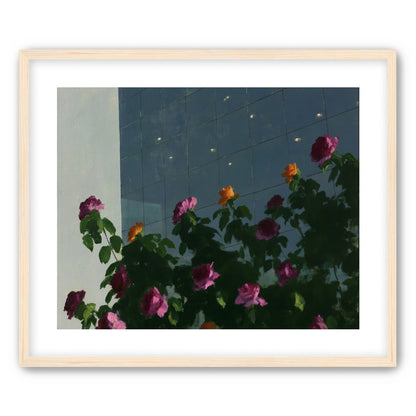 Flowers against the glass tower