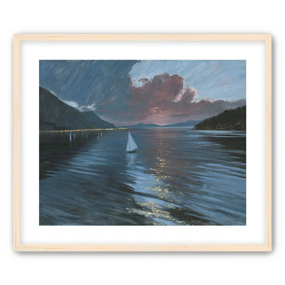 A sailboat beneath storm clouds