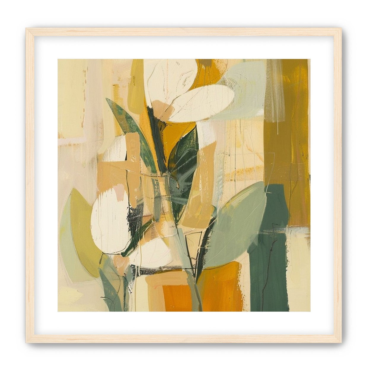 White forms within ochre blocks