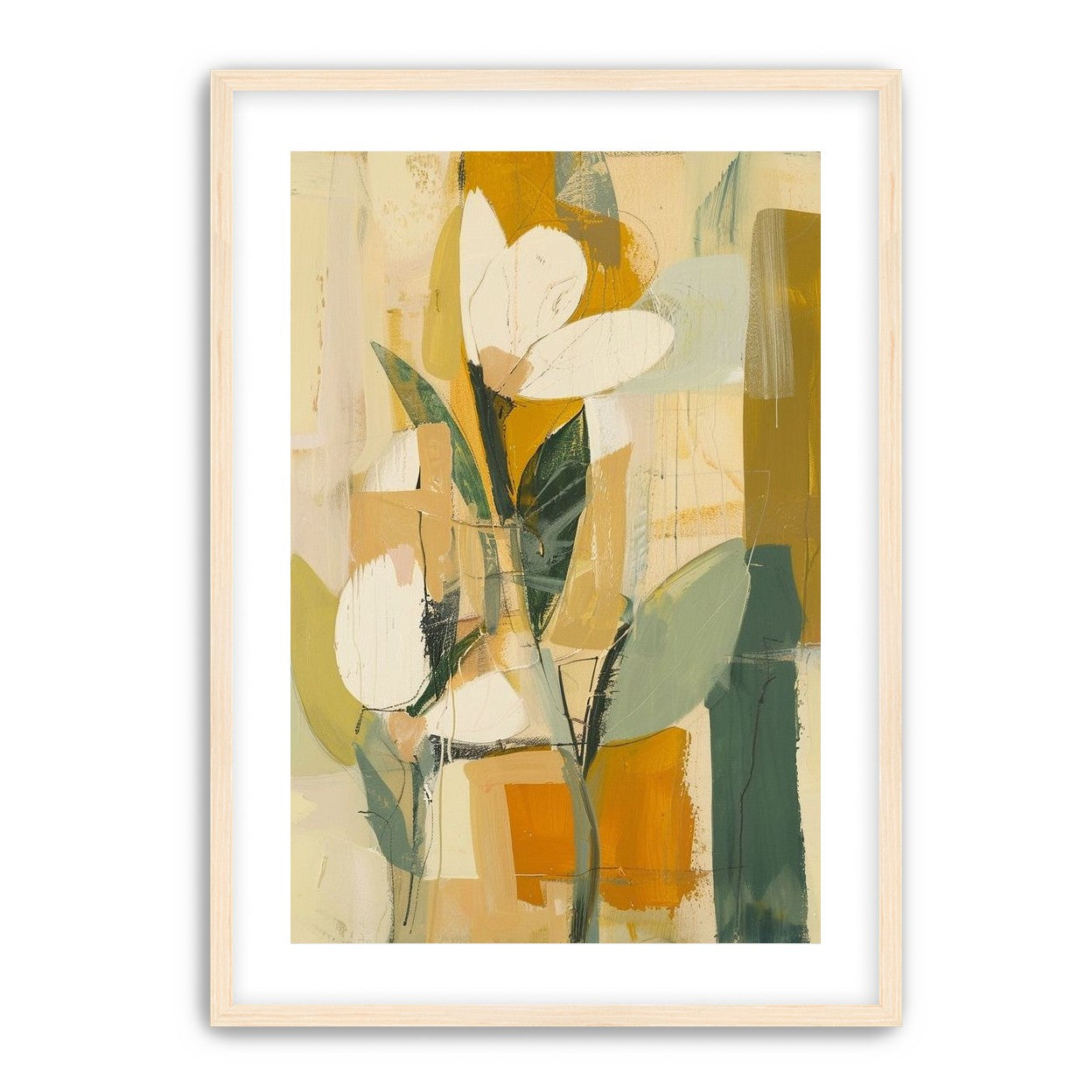 White forms within ochre blocks