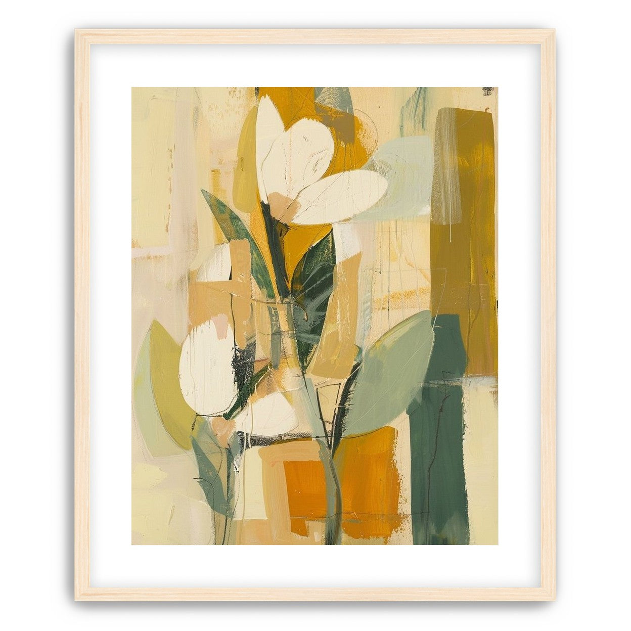 White forms within ochre blocks