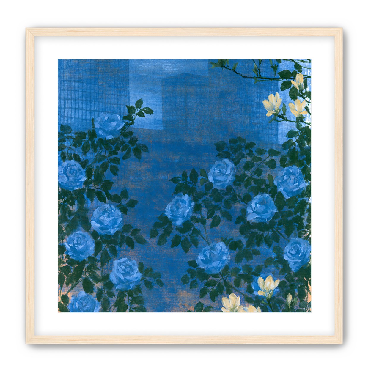 Roses against the blue towers