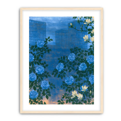 Roses against the blue towers