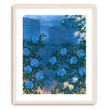 Roses against the blue towers