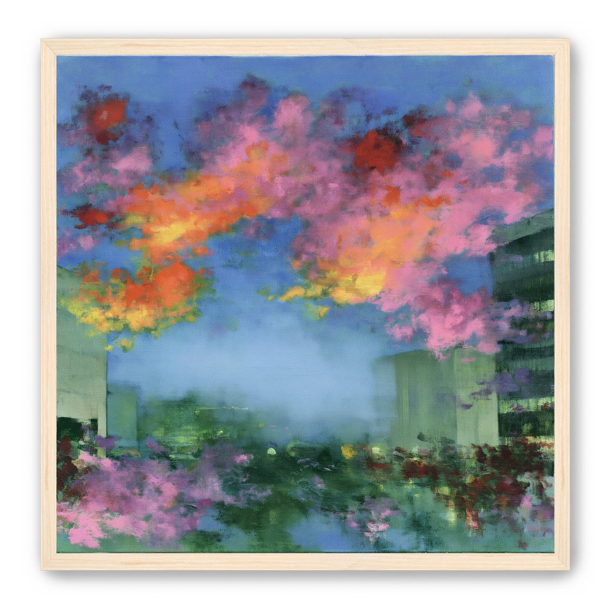 Neon clouds over rooftops