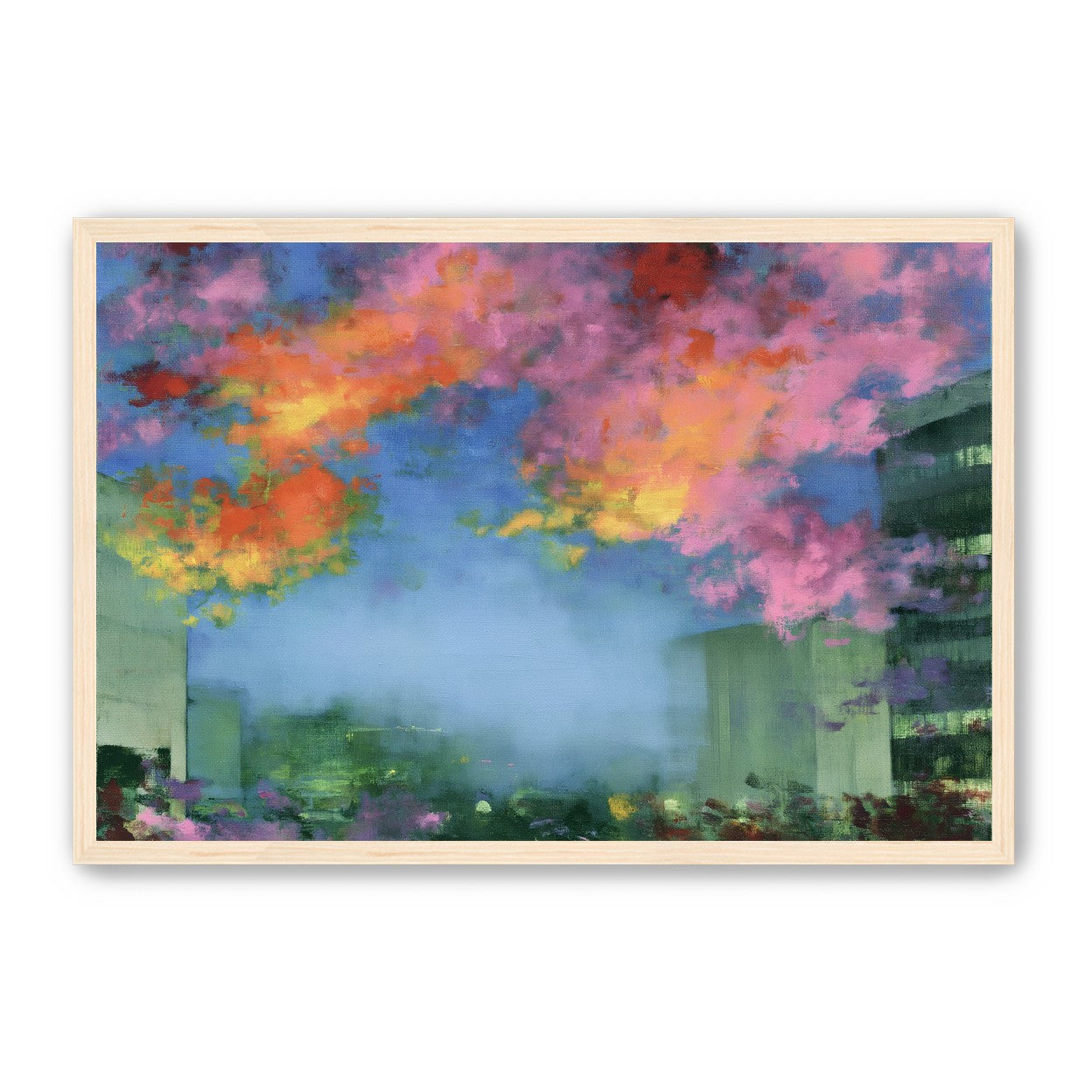 Neon clouds over rooftops