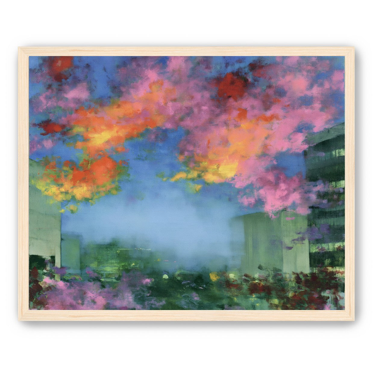 Neon clouds over rooftops