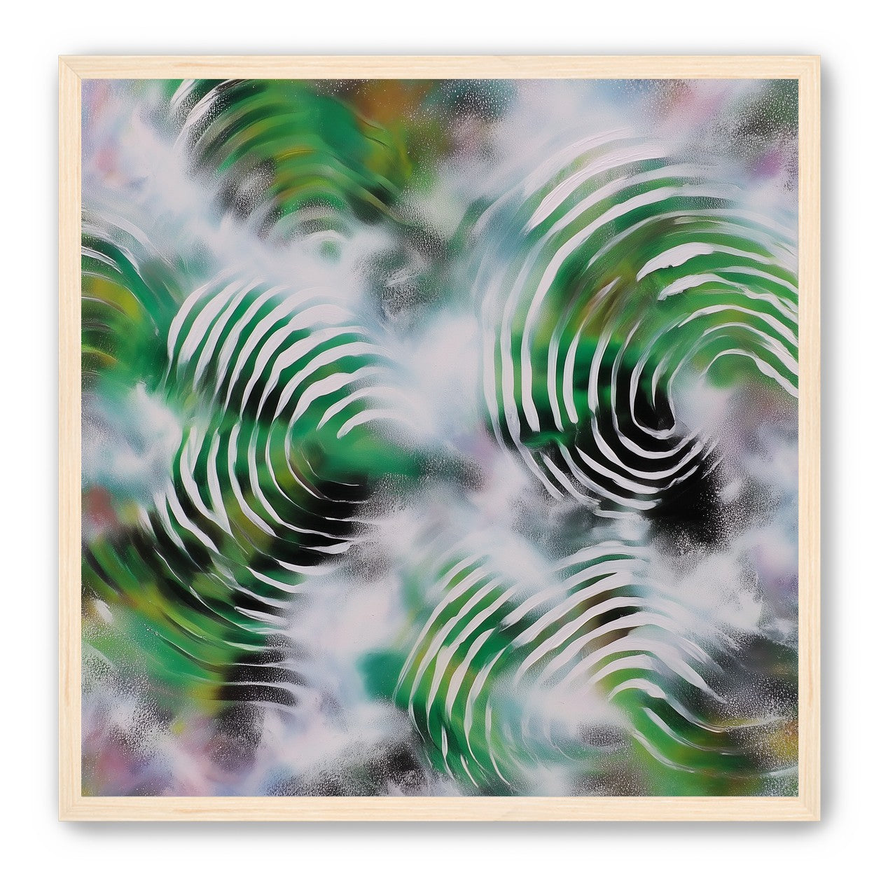 White haze over green spirals