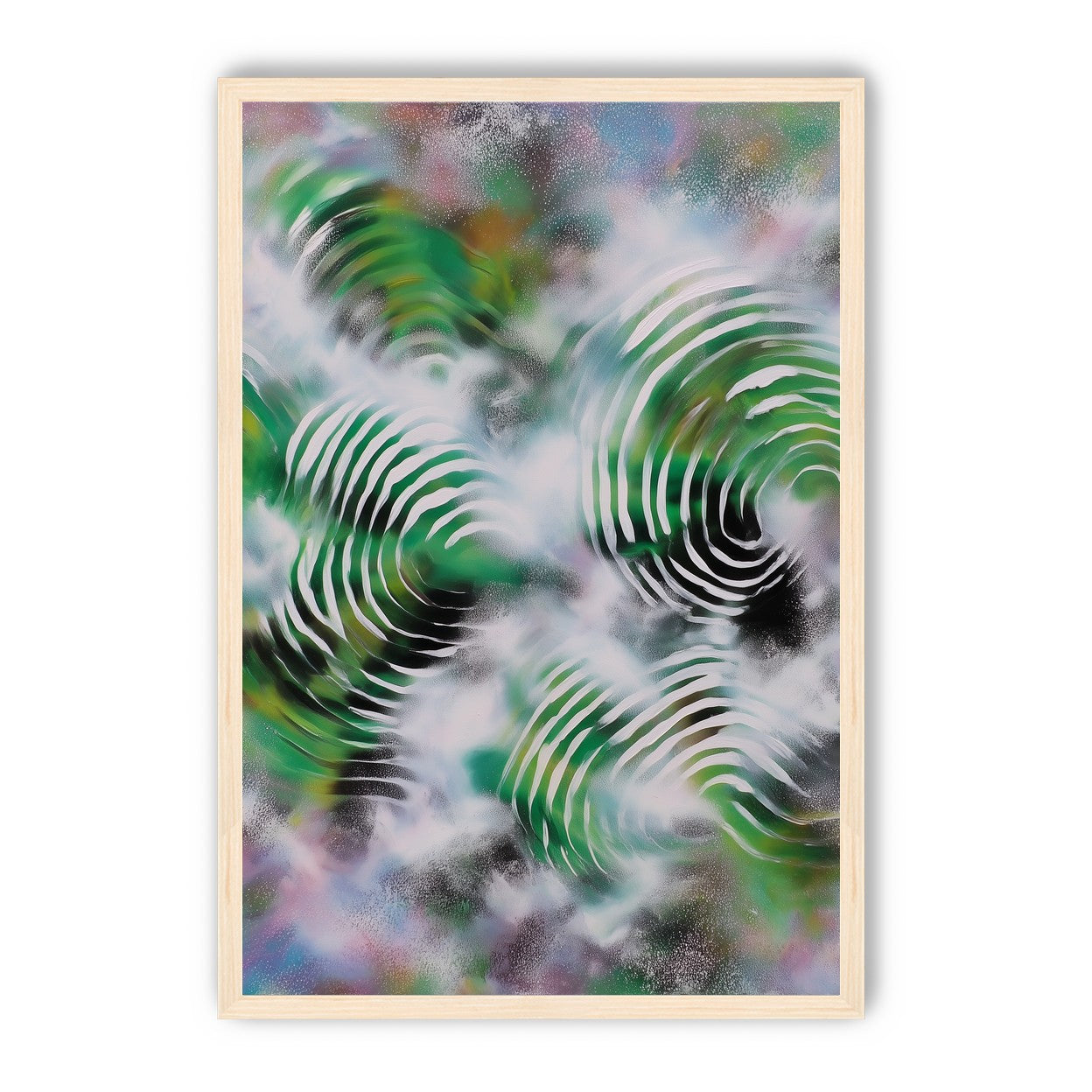 White haze over green spirals