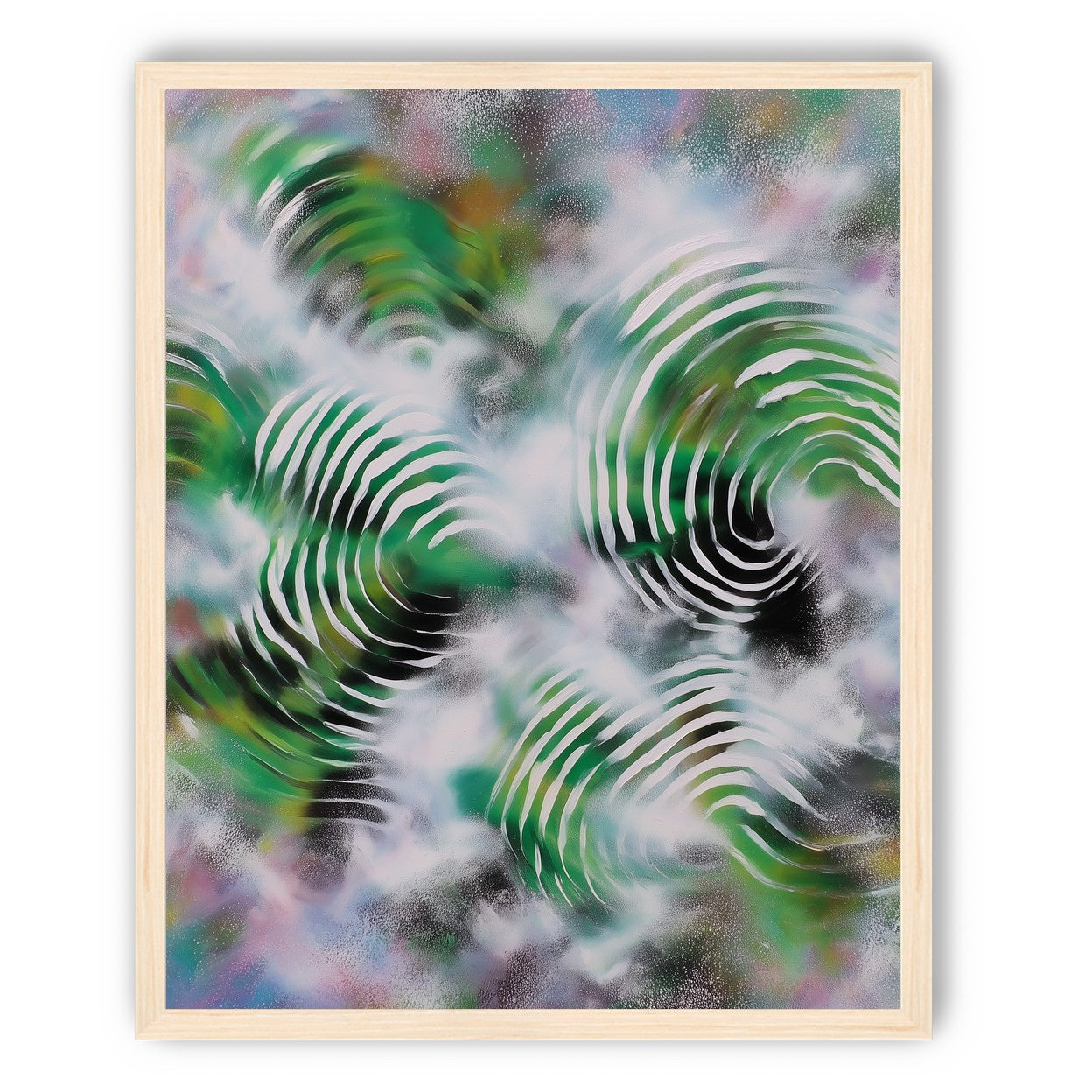 White haze over green spirals