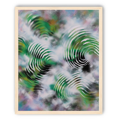White haze over green spirals