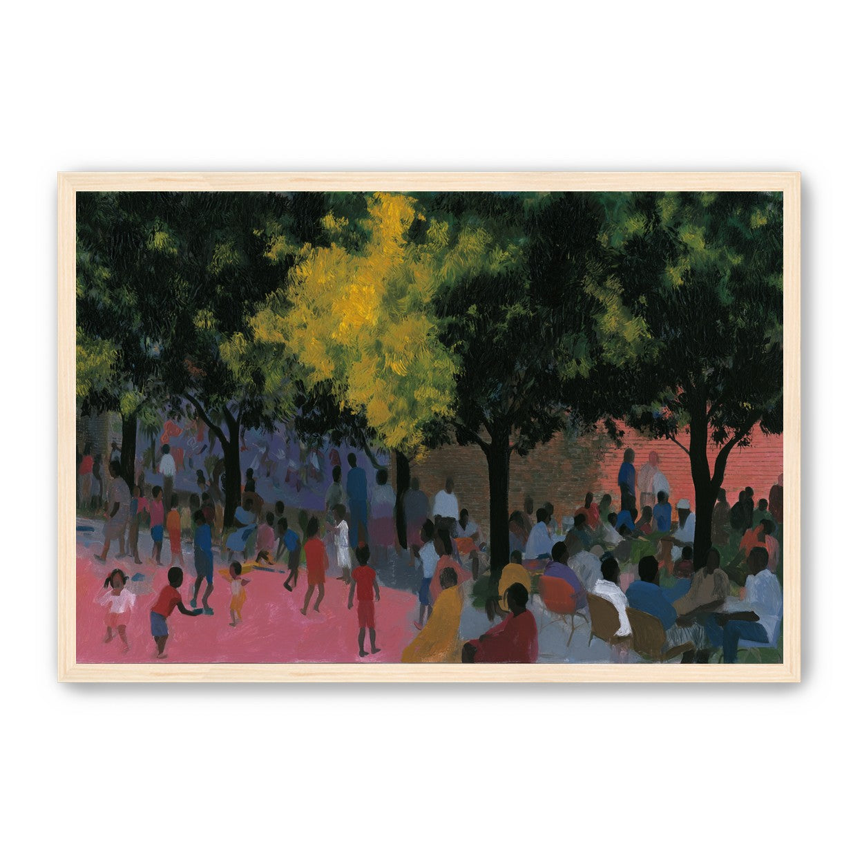 Children playing under trees