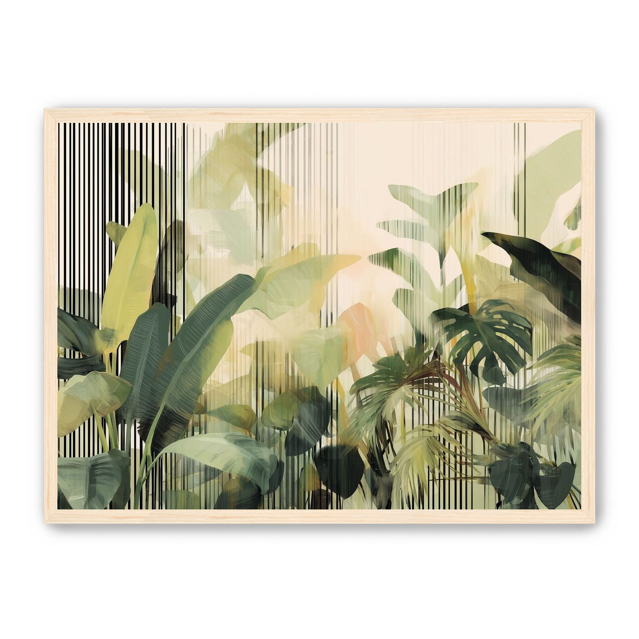 Green leaves in striped light
