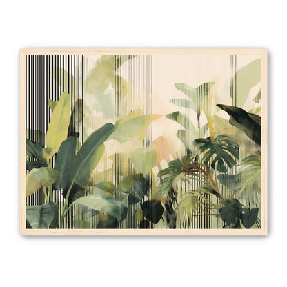Green leaves in striped light