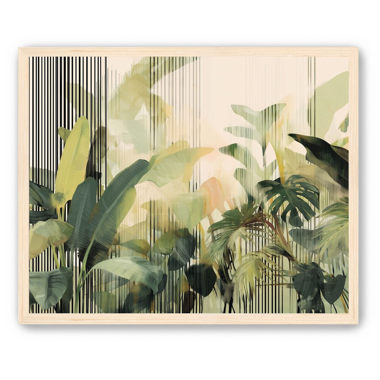 Green leaves in striped light