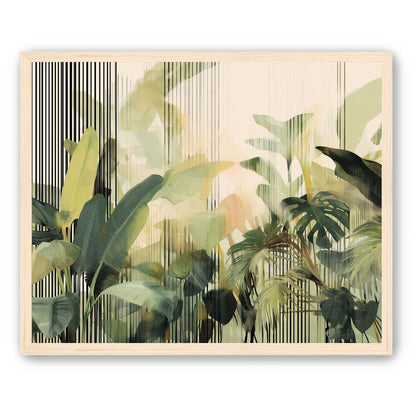 Green leaves in striped light
