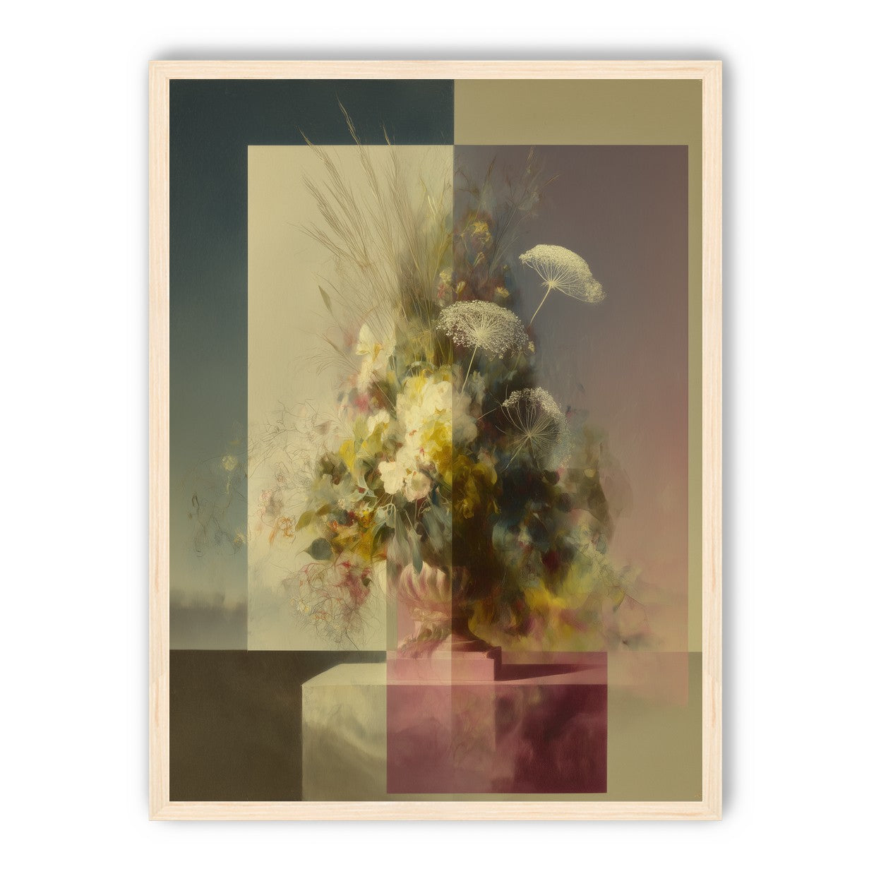 Vase of flowers within panes