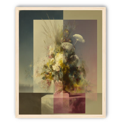 Vase of flowers within panes
