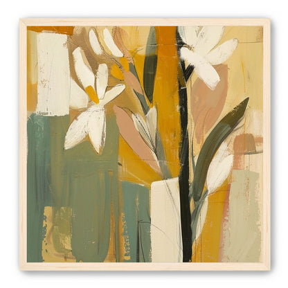 White flowers in ochre blocks