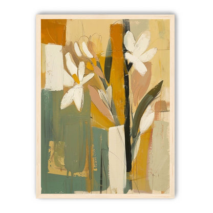 White flowers in ochre blocks