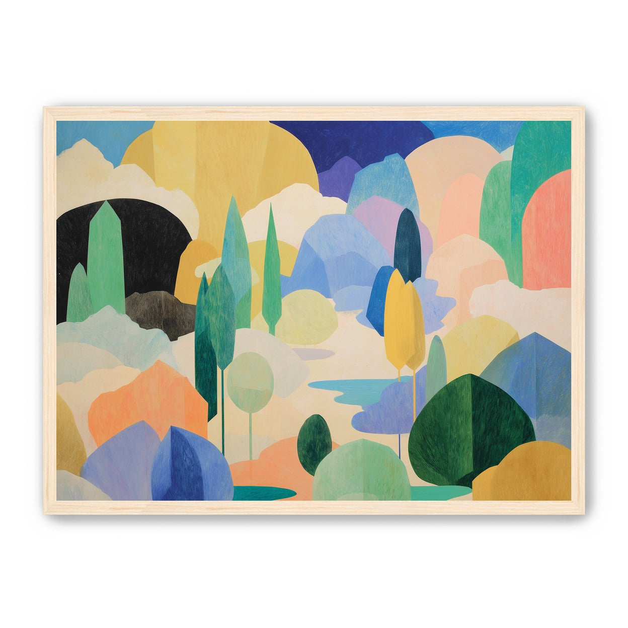 Ponds among pastel hills