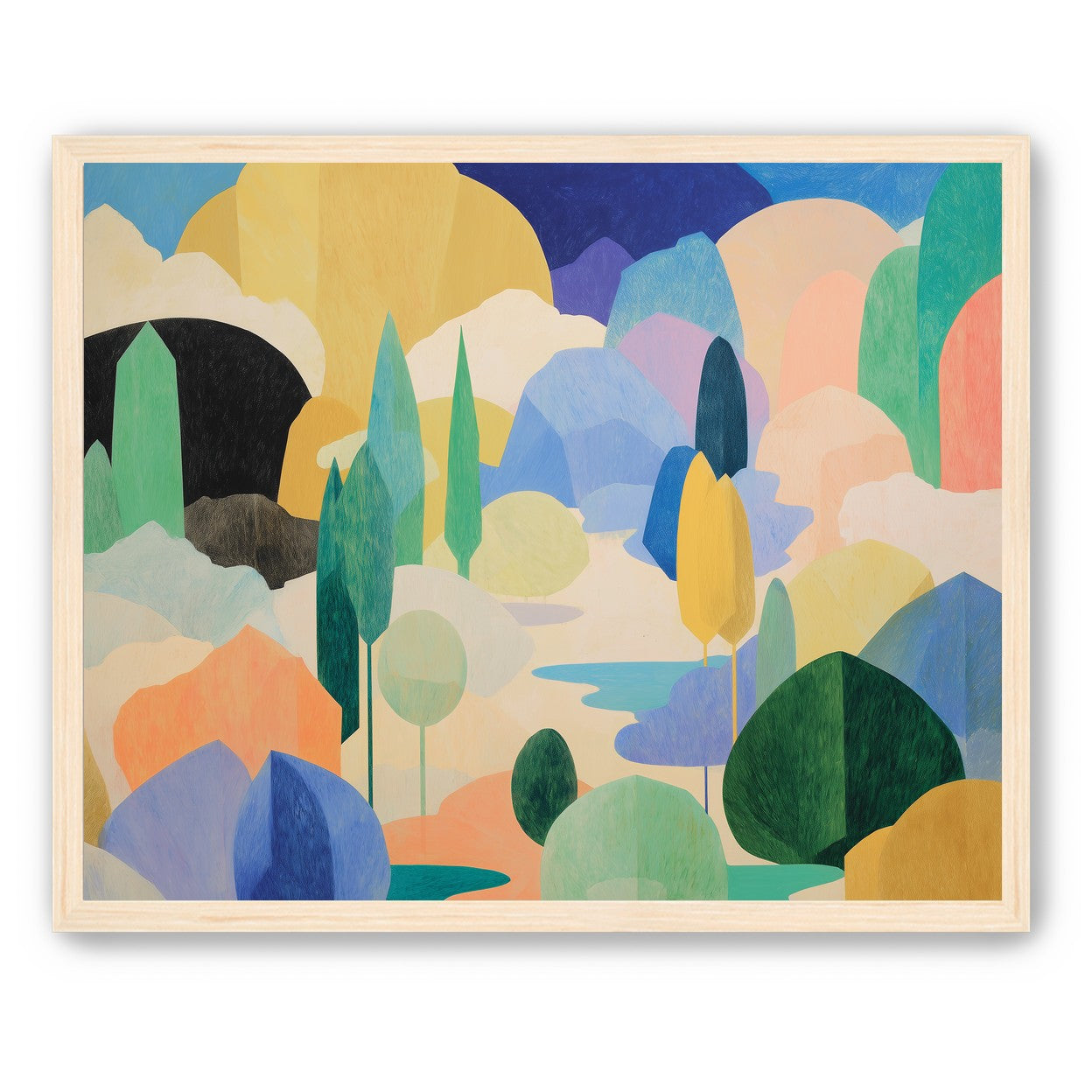 Ponds among pastel hills