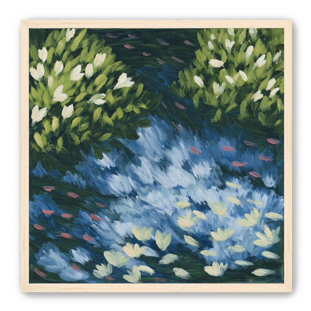 Water lilies over passing fish