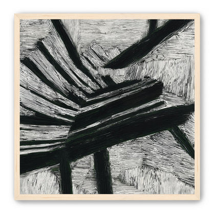 Black cuts through white grain