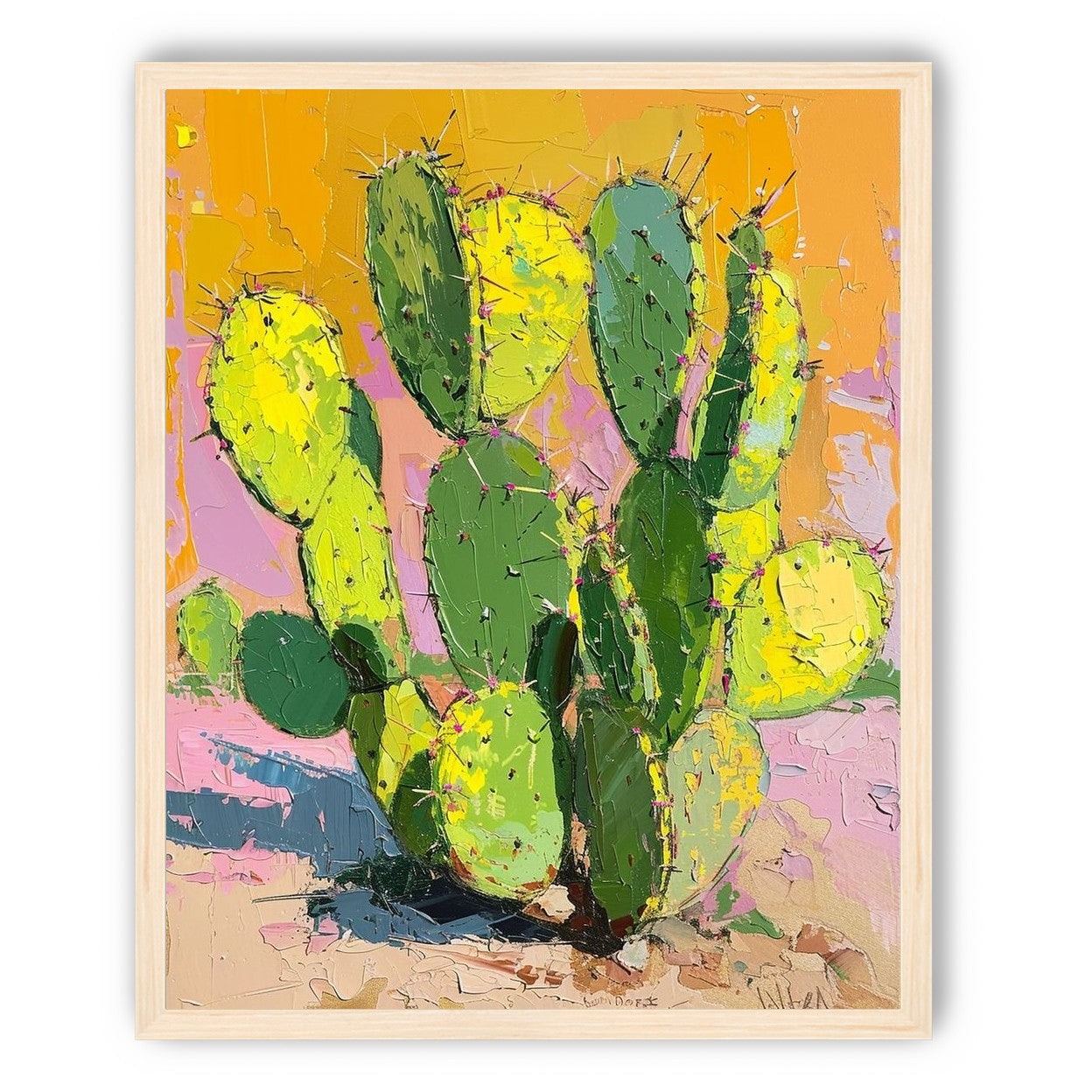 Thick paint on cactus pads