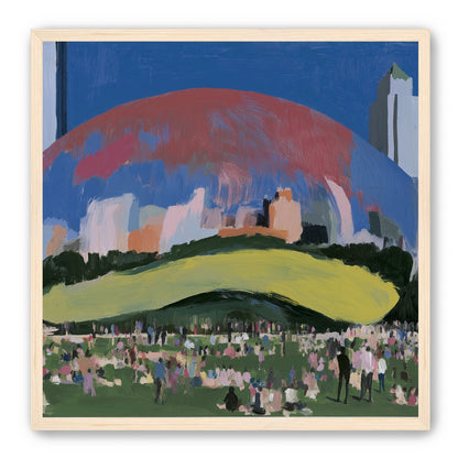 Crowd beneath the curved pavilion