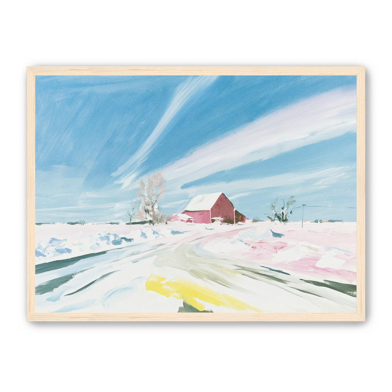 White sky over red barn
