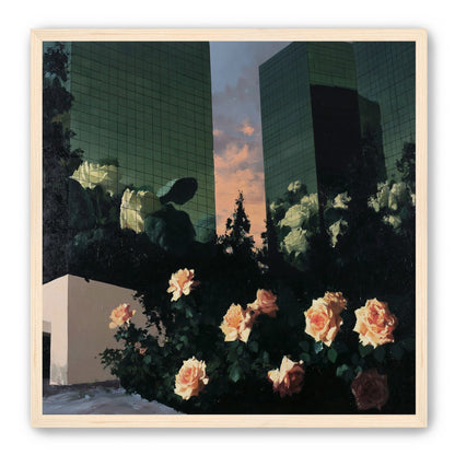 Roses under green towers