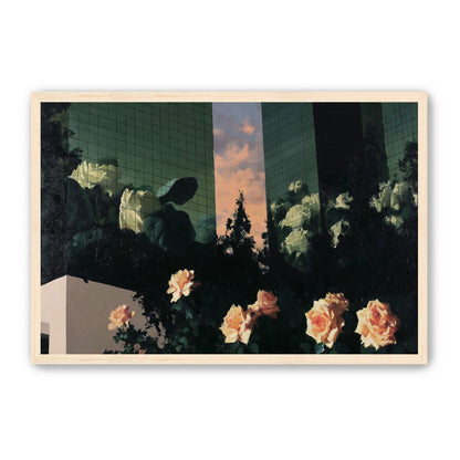 Roses under green towers