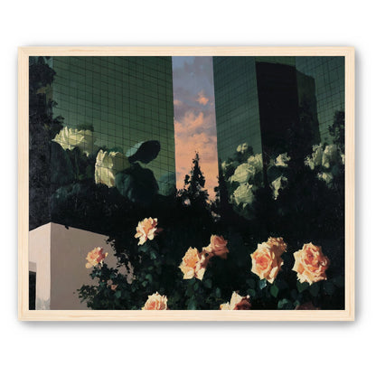 Roses under green towers