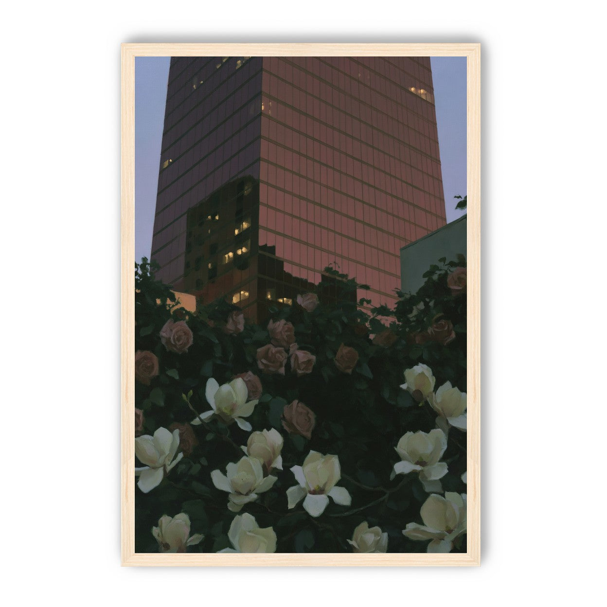 Pink tower above magnolias