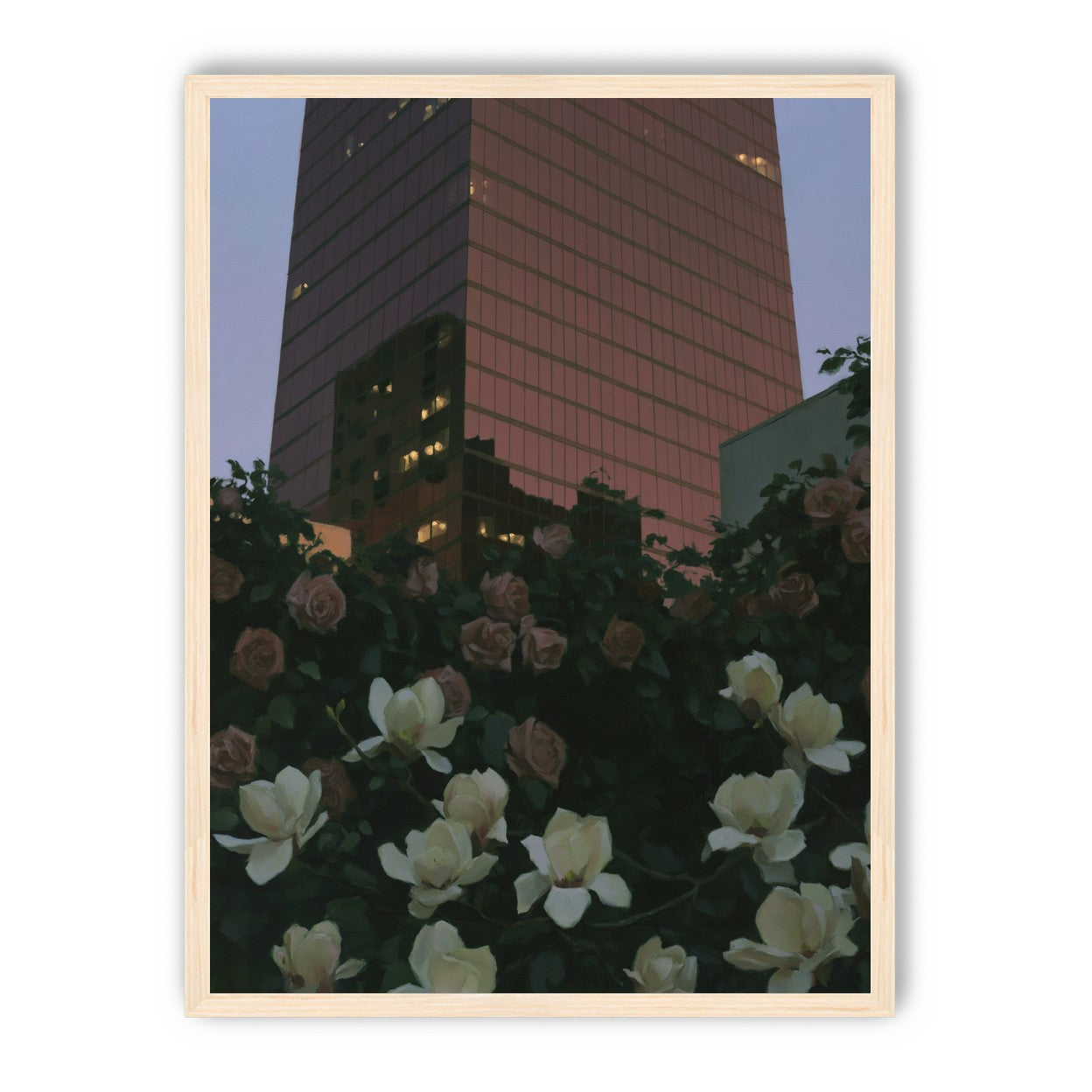 Pink tower above magnolias